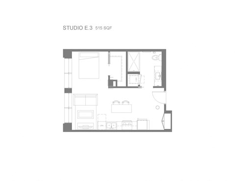 Floor plan for studio, 1 bath, 545 sqft